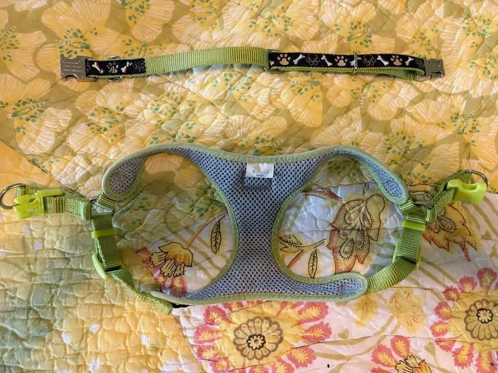 GUC Pet Attire Adjustable Dog Harness & Collar Set - Paw & Bone Pattern, X-Small